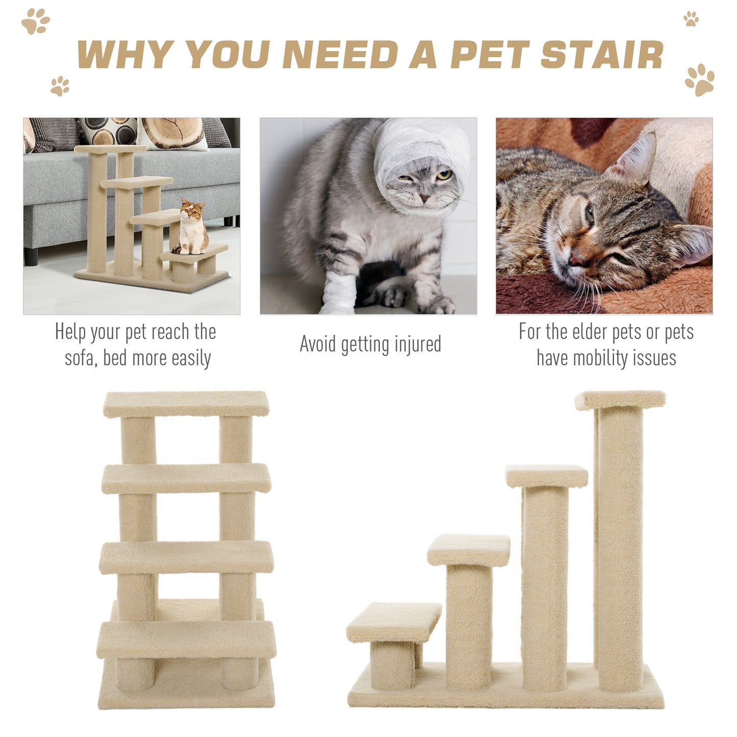 4-Step Cat Tree Climber Carpeted Pet Stairs and Ladder Ramp with Scratching Post Small Animal Supplies