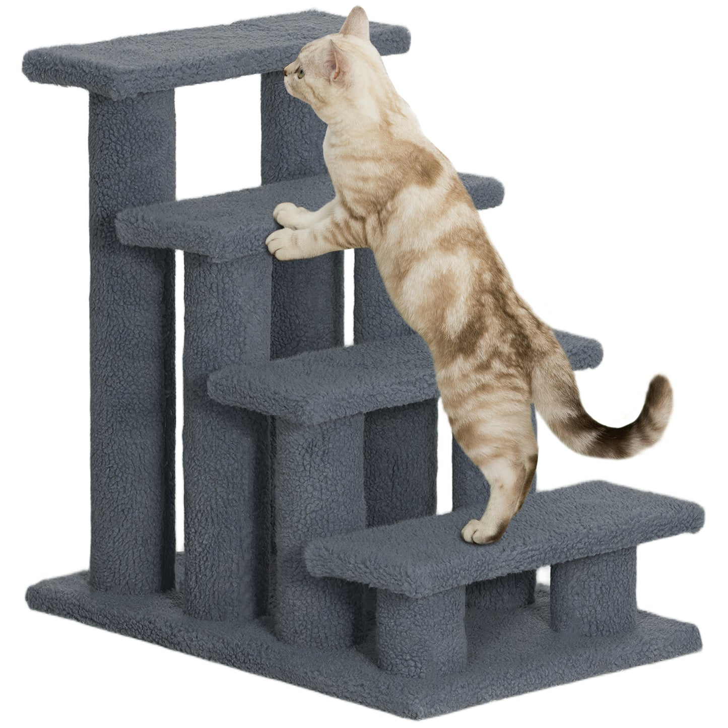 4-Step Cat Tree Climber Carpeted Pet Stairs and Ladder Ramp with Scratching Post Small Animal Supplies