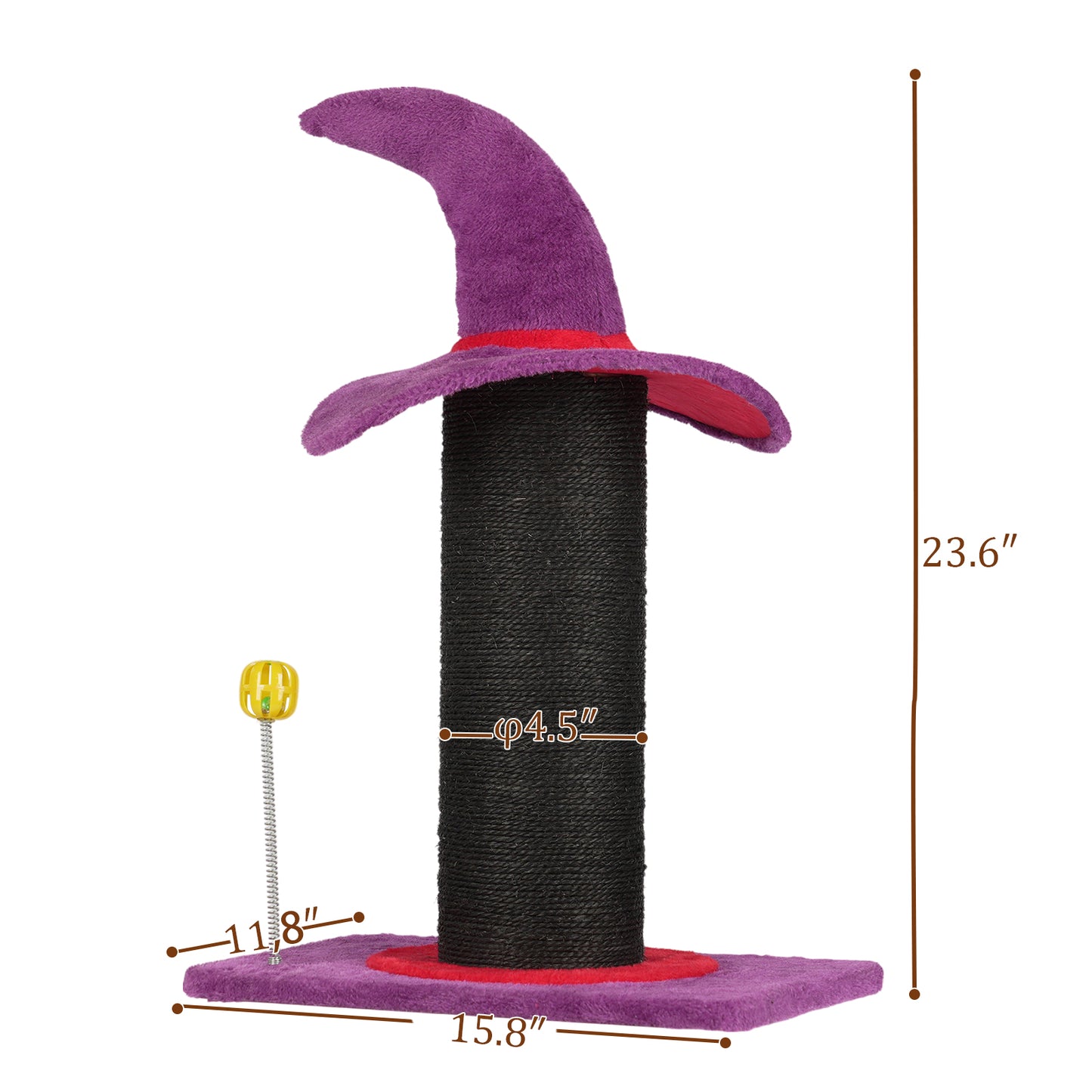 Wizard Hat Cat Scratching Post with Spring Ball Toy for Indoor Cats, Halloween Spooky Cat Scratcher, Purple