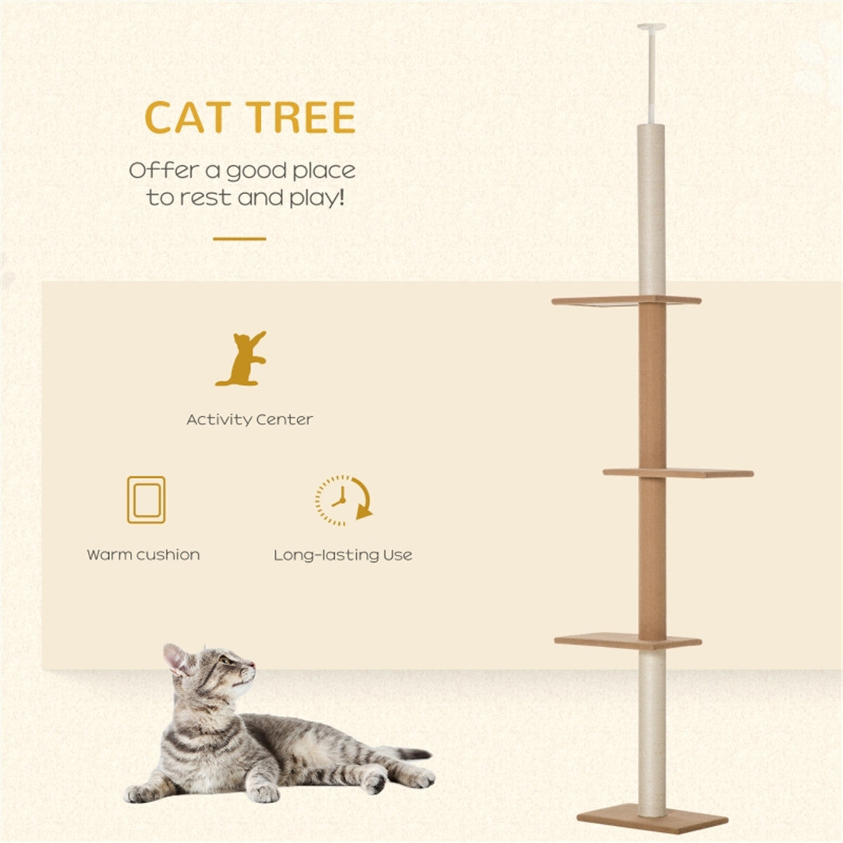 For PawHut 4-Tier Adjustable Height Brown Cat Scratching Tree