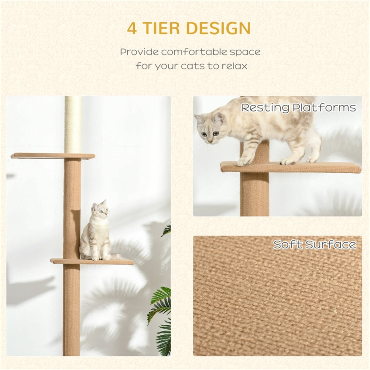 For PawHut 4-Tier Adjustable Height Brown Cat Scratching Tree