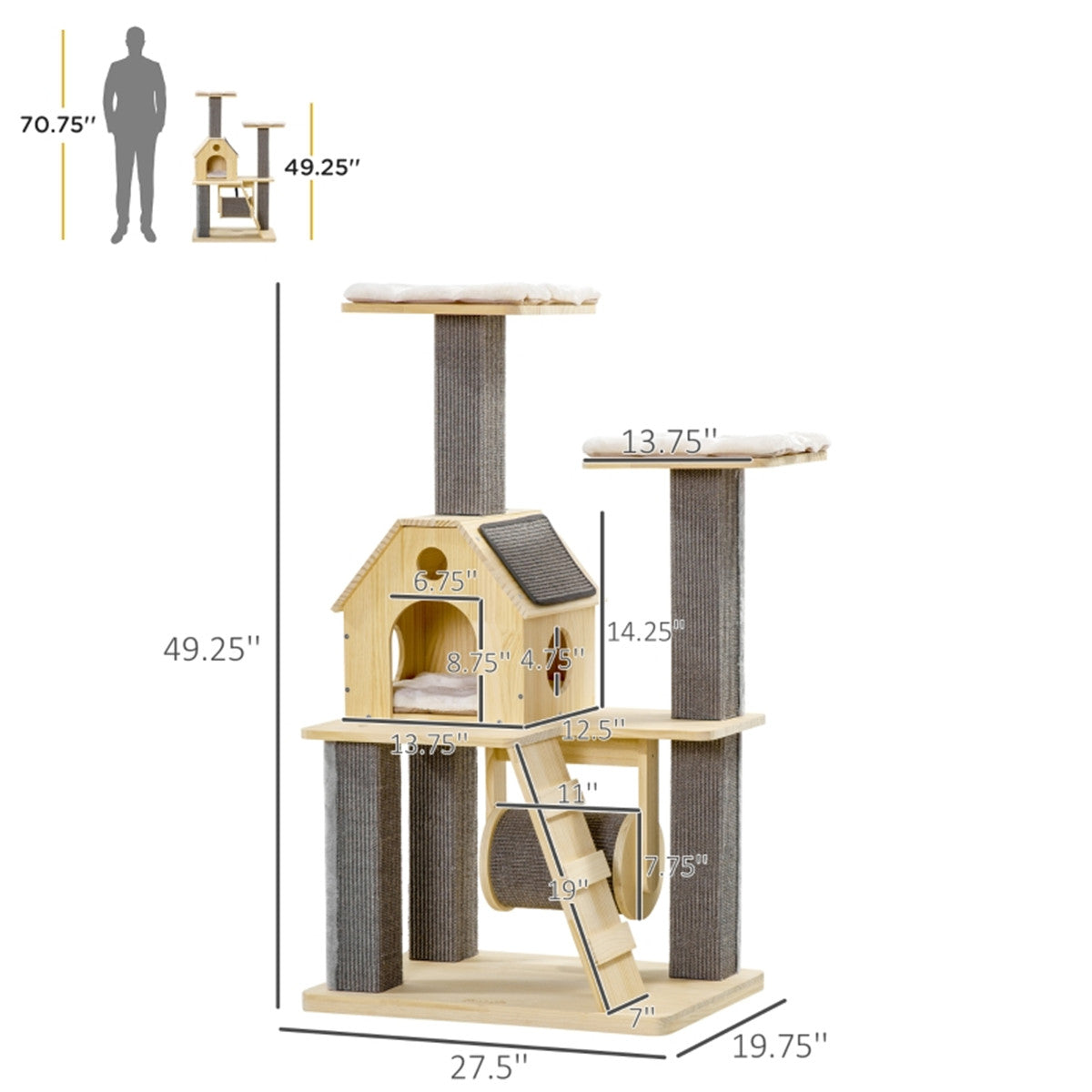 Newest Fashion Multi-levels Modern Stylish Cat Scratching Tree Condo Wood Cat House