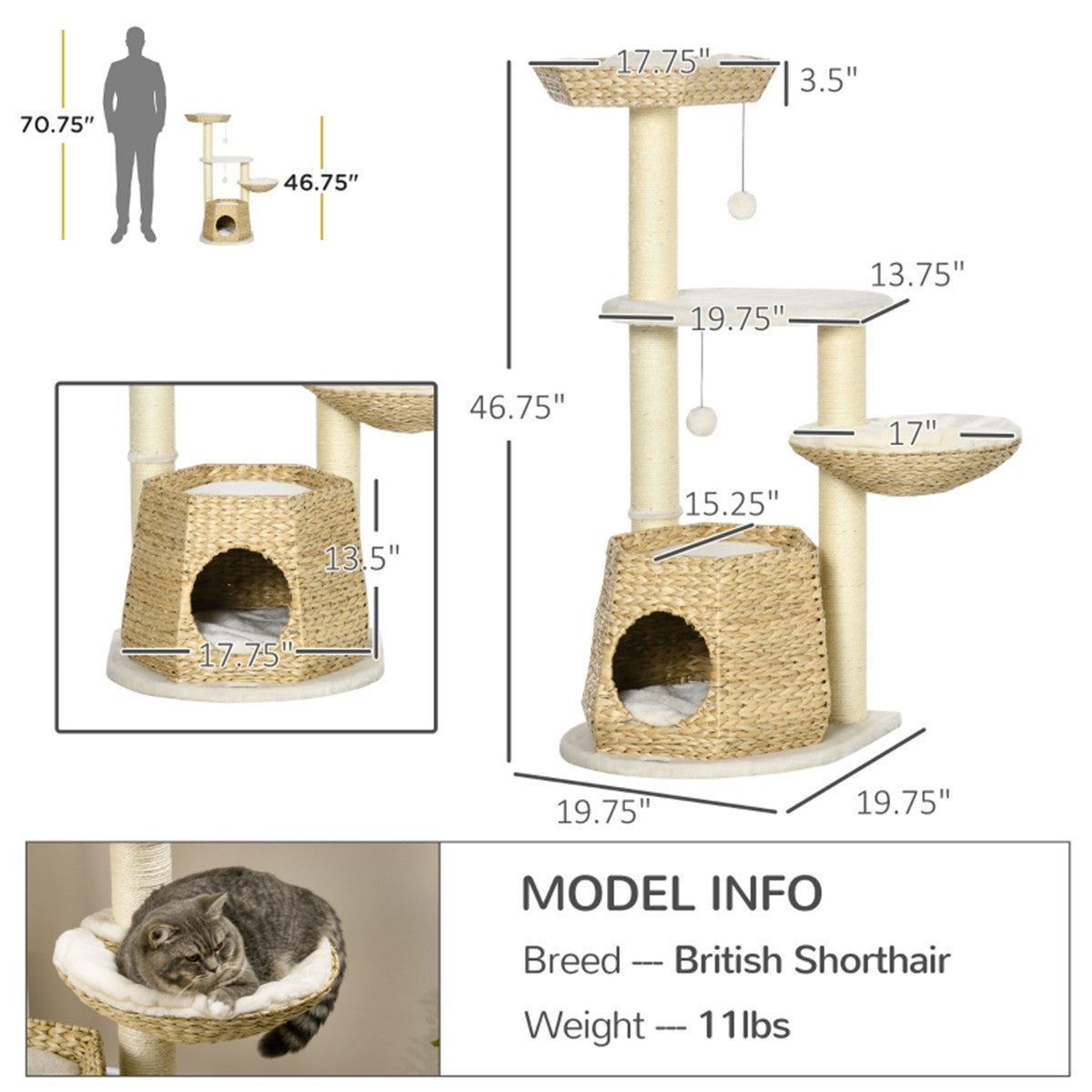 Cat House Woven Nest Frame Cat Climbing Rack Woven Rattan Furniture Tree Nest Cat Tree Kitten Scratching Posts