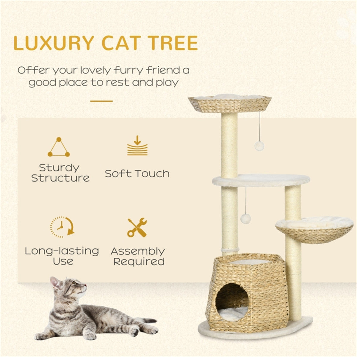 Cat House Woven Nest Frame Cat Climbing Rack Woven Rattan Furniture Tree Nest Cat Tree Kitten Scratching Posts