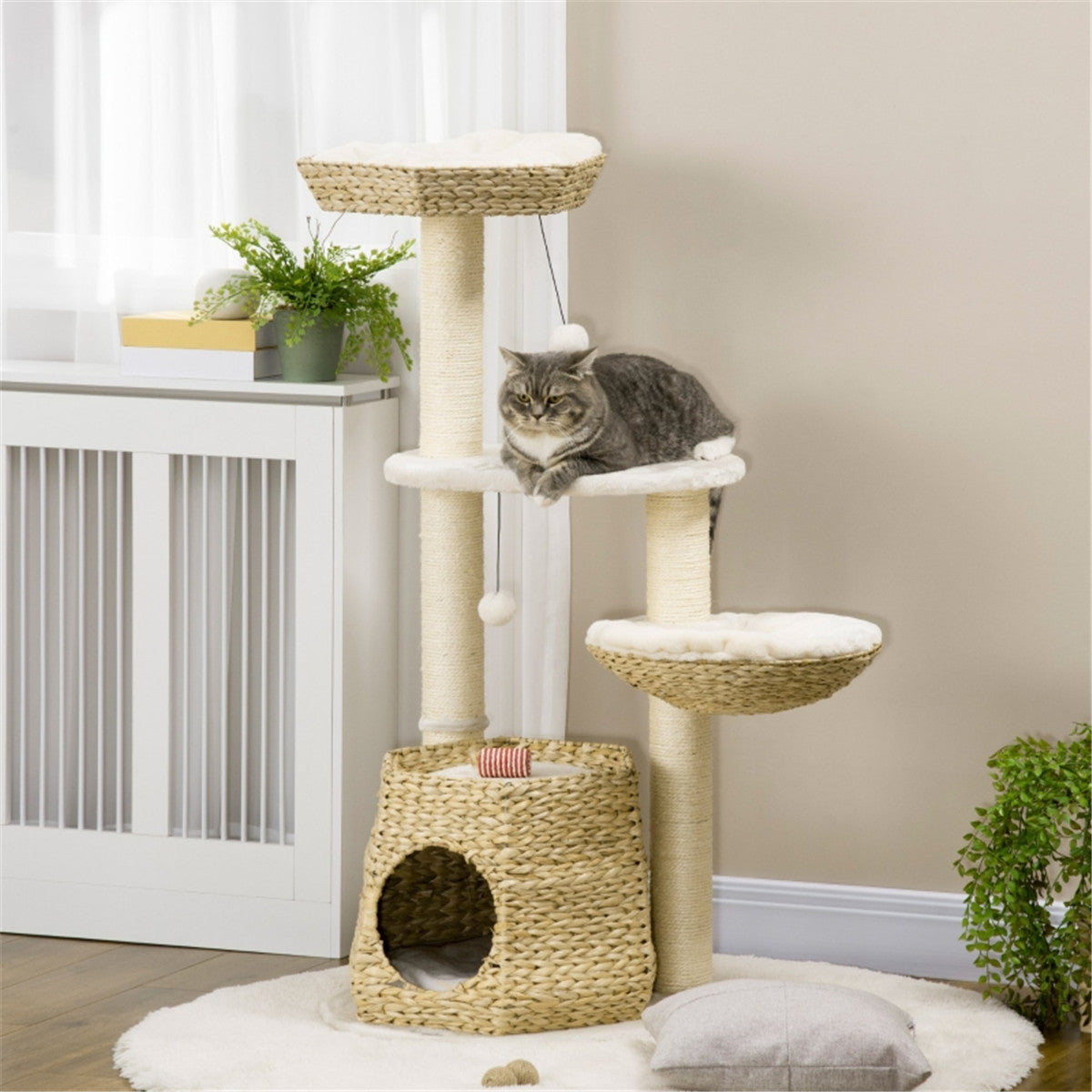 Cat House Woven Nest Frame Cat Climbing Rack Woven Rattan Furniture Tree Nest Cat Tree Kitten Scratching Posts