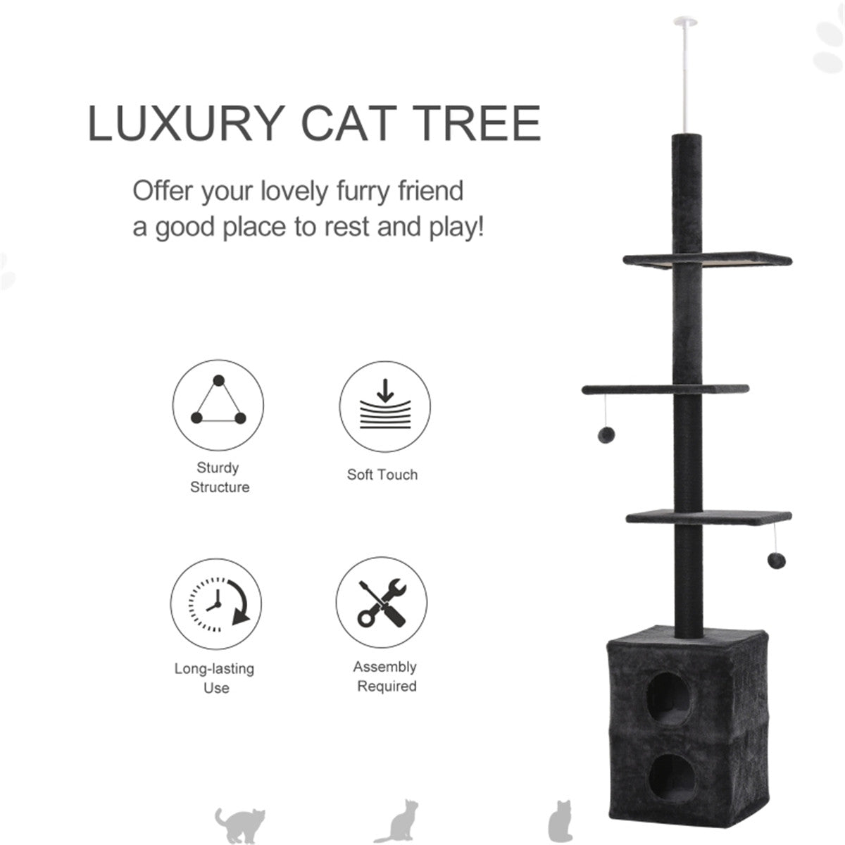 Cat Tree Tower Indoor Wood Cat Craft with Carpet Cat Pole Sisal Scratching Post and Mat for Kittens