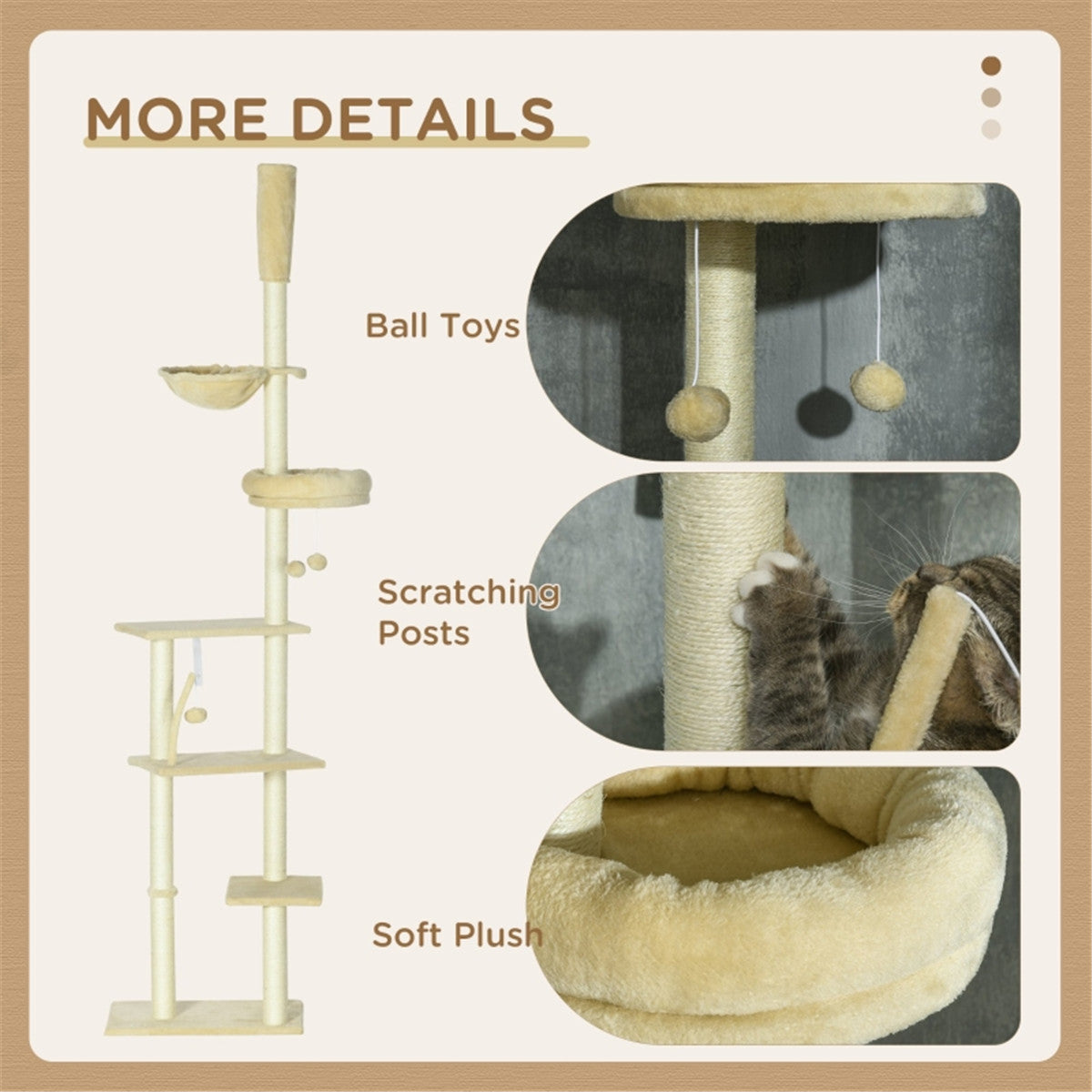 Luxury Grey Cats Tower Pet Bed Natural Scratching Post Scratcher Climbing Cat House Trees Furniture Large Cat Tree