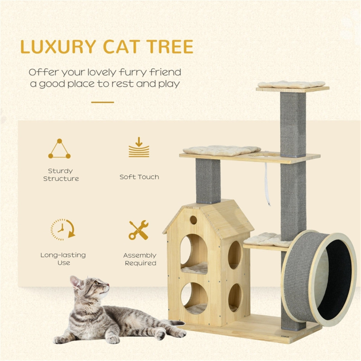 Large Cat Tree & Scratcher Durable & Comfortable Furniture for Feline Fun