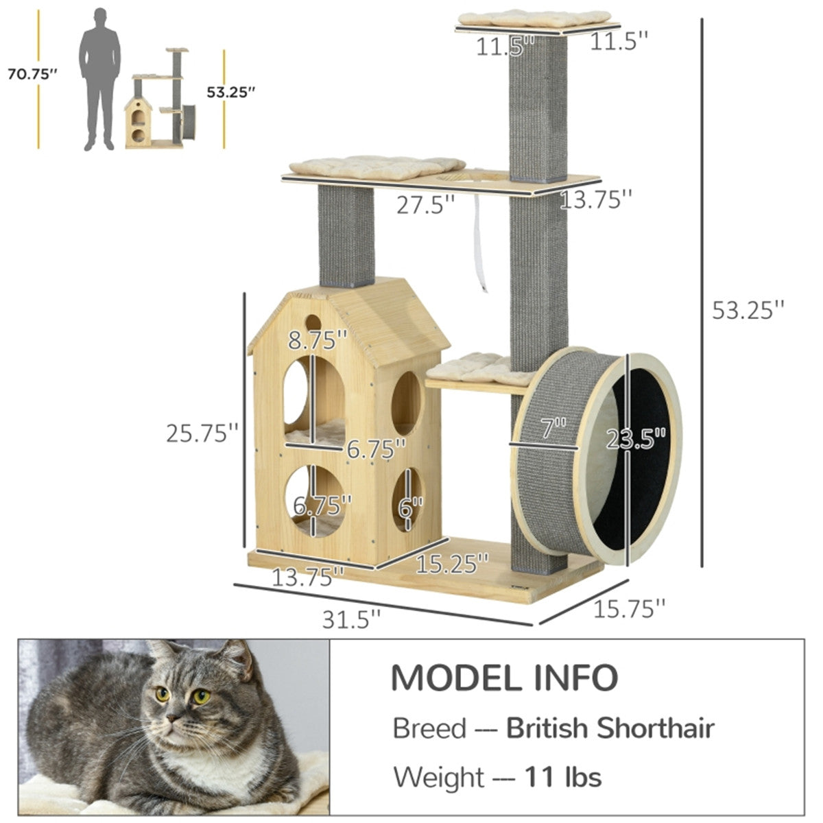 Large Cat Tree & Scratcher Durable & Comfortable Furniture for Feline Fun