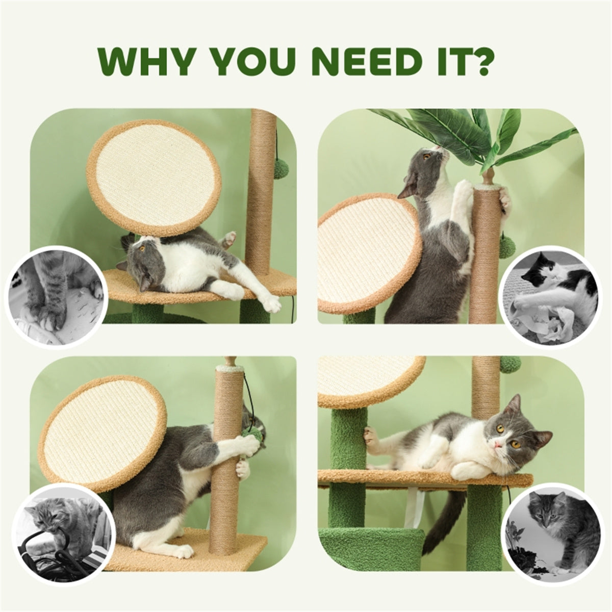 Luxury High Quality Modern Large Green Mop Lint Cactus Cat Tree Tower Scratcher Creative Cat Tree House