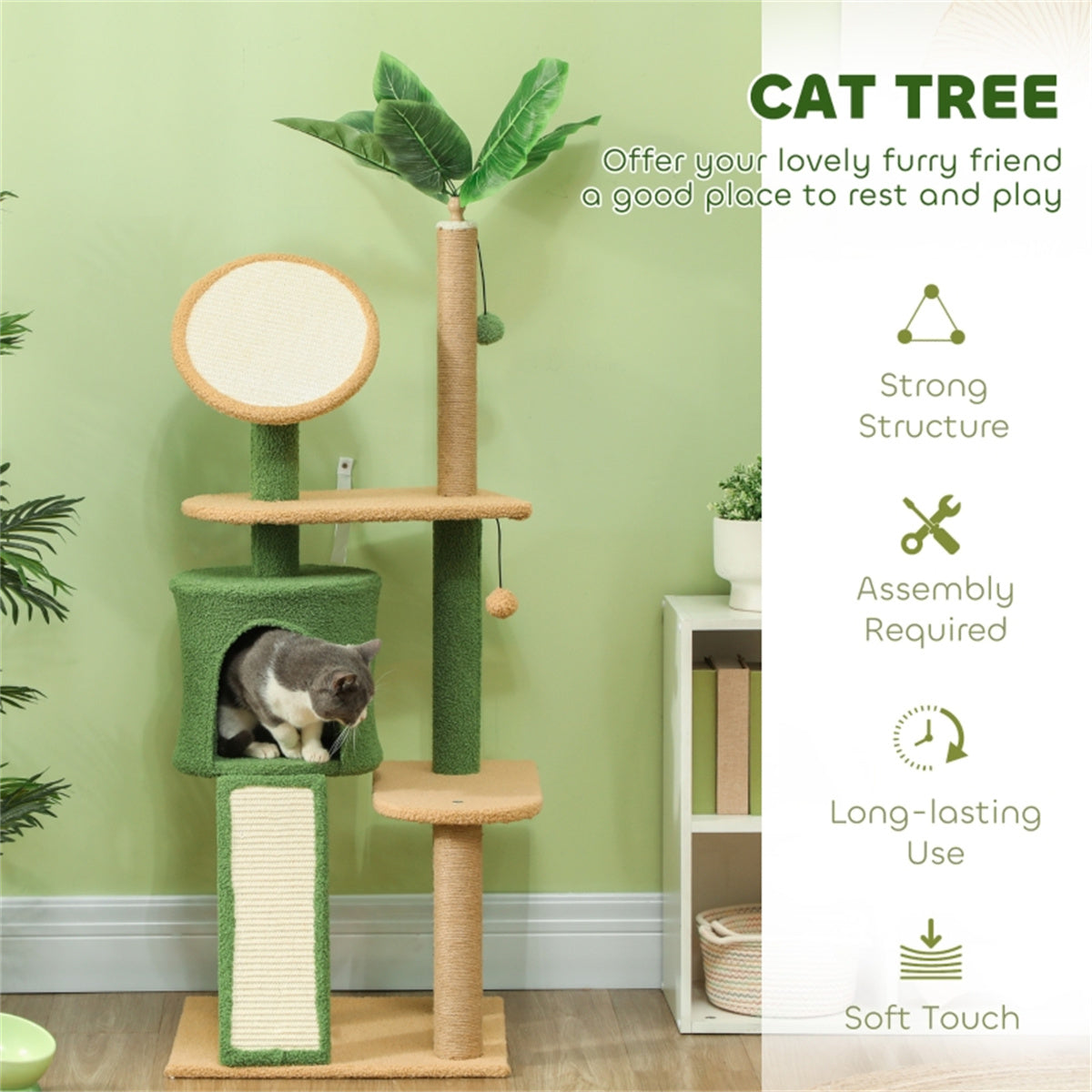 Luxury High Quality Modern Large Green Mop Lint Cactus Cat Tree Tower Scratcher Creative Cat Tree House