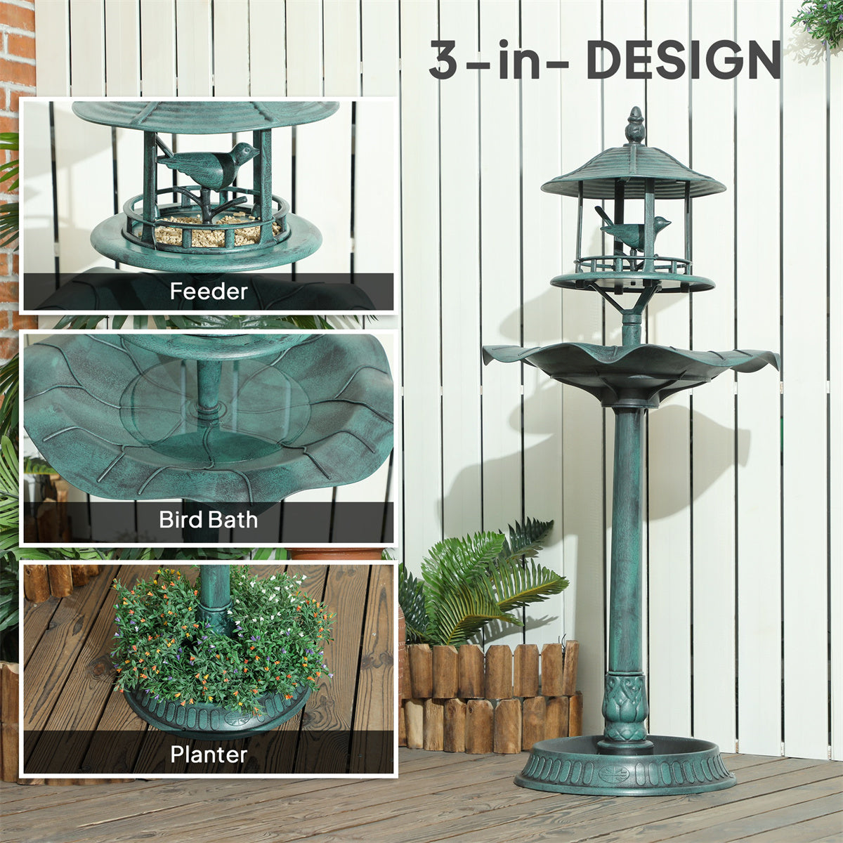 Meatal Bird Bath Fountain for Outdoors Gardens Patio Yard Deck for Canary Pigeon Parrot Quail Budgie Parakeet