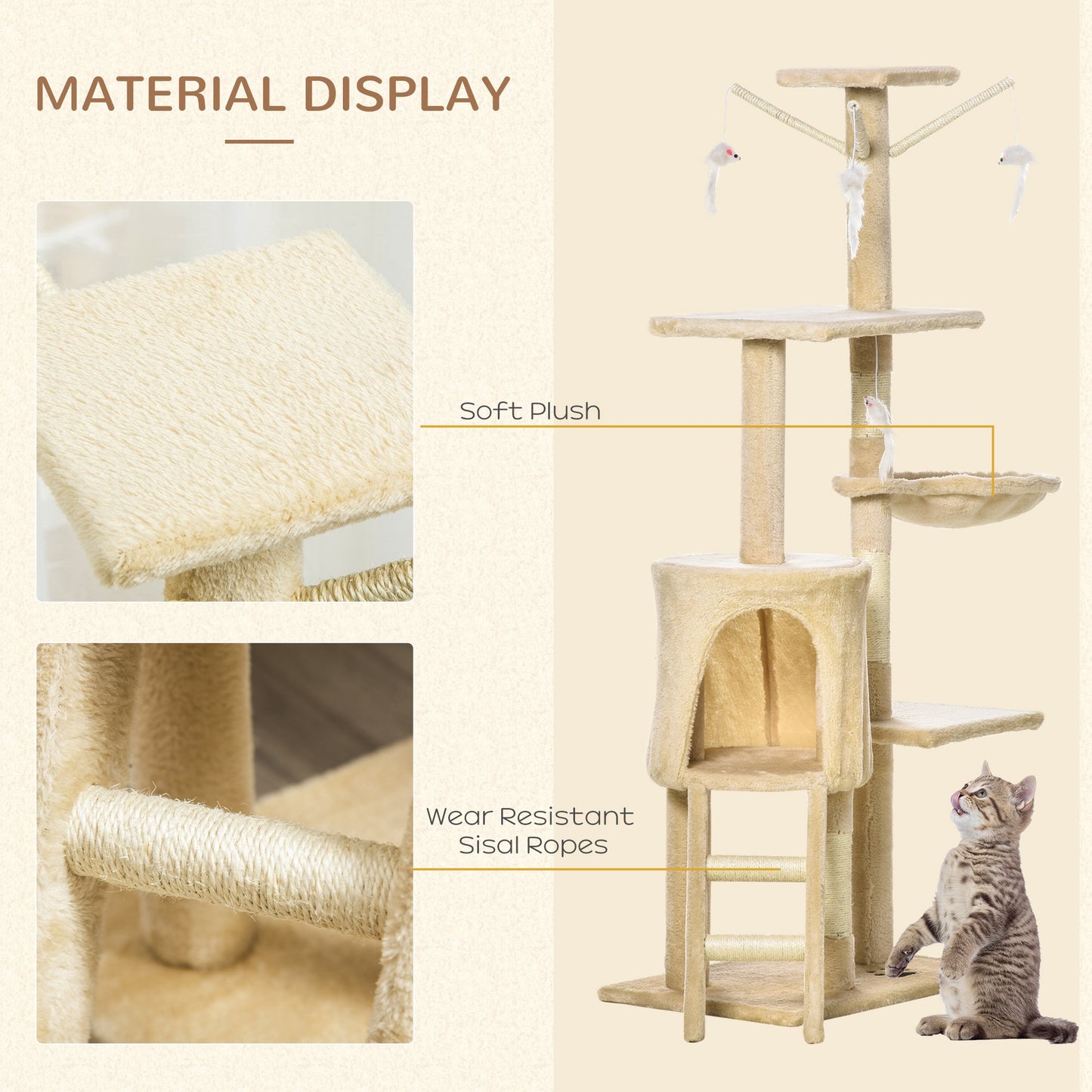 Luxury Grey Cats Tower Pet Bed Natural Scratching Post Scratcher Climbing Cat House Trees Furniture Large Cat Tree