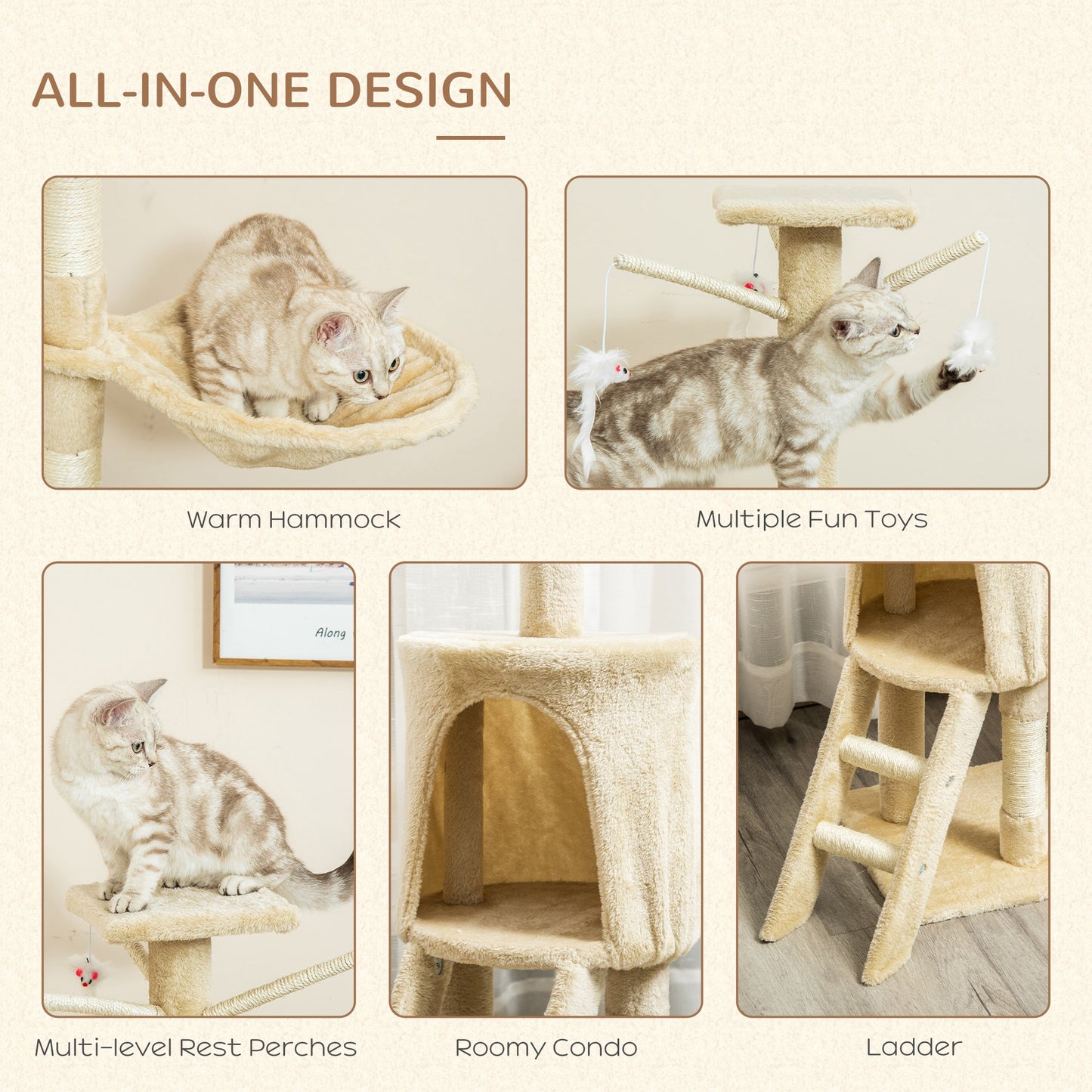 Luxury Grey Cats Tower Pet Bed Natural Scratching Post Scratcher Climbing Cat House Trees Furniture Large Cat Tree