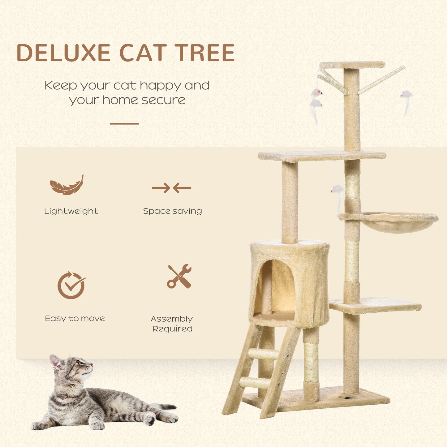 Luxury Grey Cats Tower Pet Bed Natural Scratching Post Scratcher Climbing Cat House Trees Furniture Large Cat Tree
