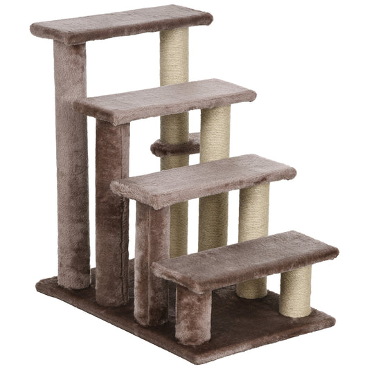 4-Level Brown Cat Tree with Scratching Posts for High Bed Sofa
