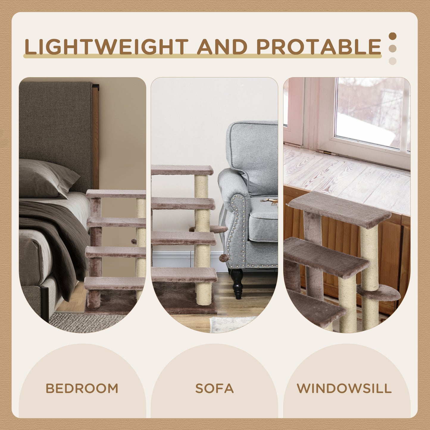 4-Level Brown Cat Tree with Scratching Posts for High Bed Sofa