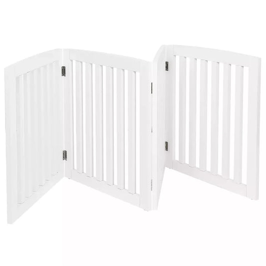 24" Folding Freestanding Wood Pet Dog 4 Panel Safety Gate - White