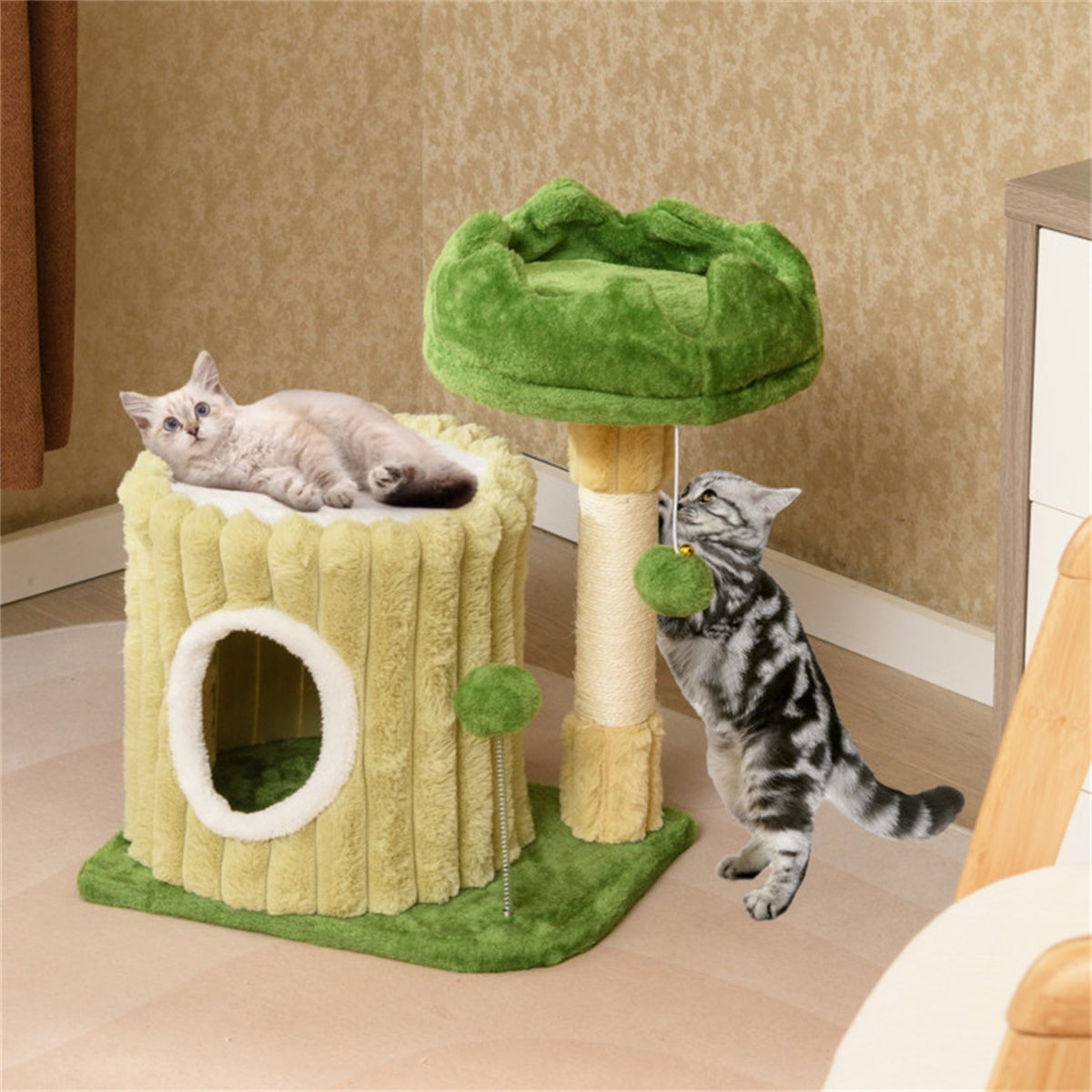 Cat apartment with sisal grab post and shake ball