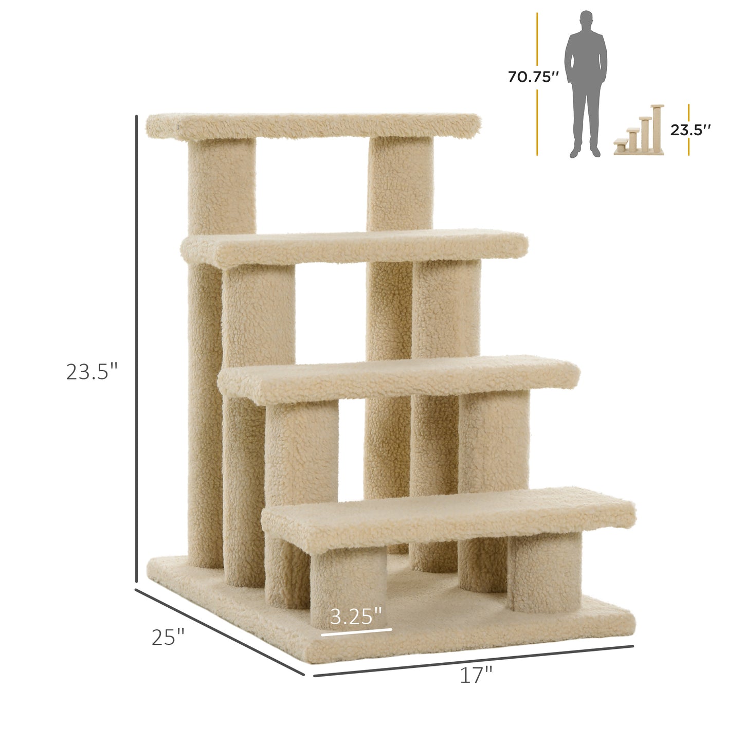 4-Step Cat Tree Climber Carpeted Pet Stairs and Ladder Ramp with Scratching Post Small Animal Supplies