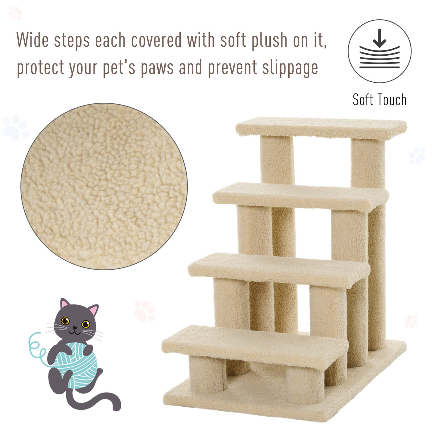 4-Step Cat Tree Climber Carpeted Pet Stairs and Ladder Ramp with Scratching Post Small Animal Supplies