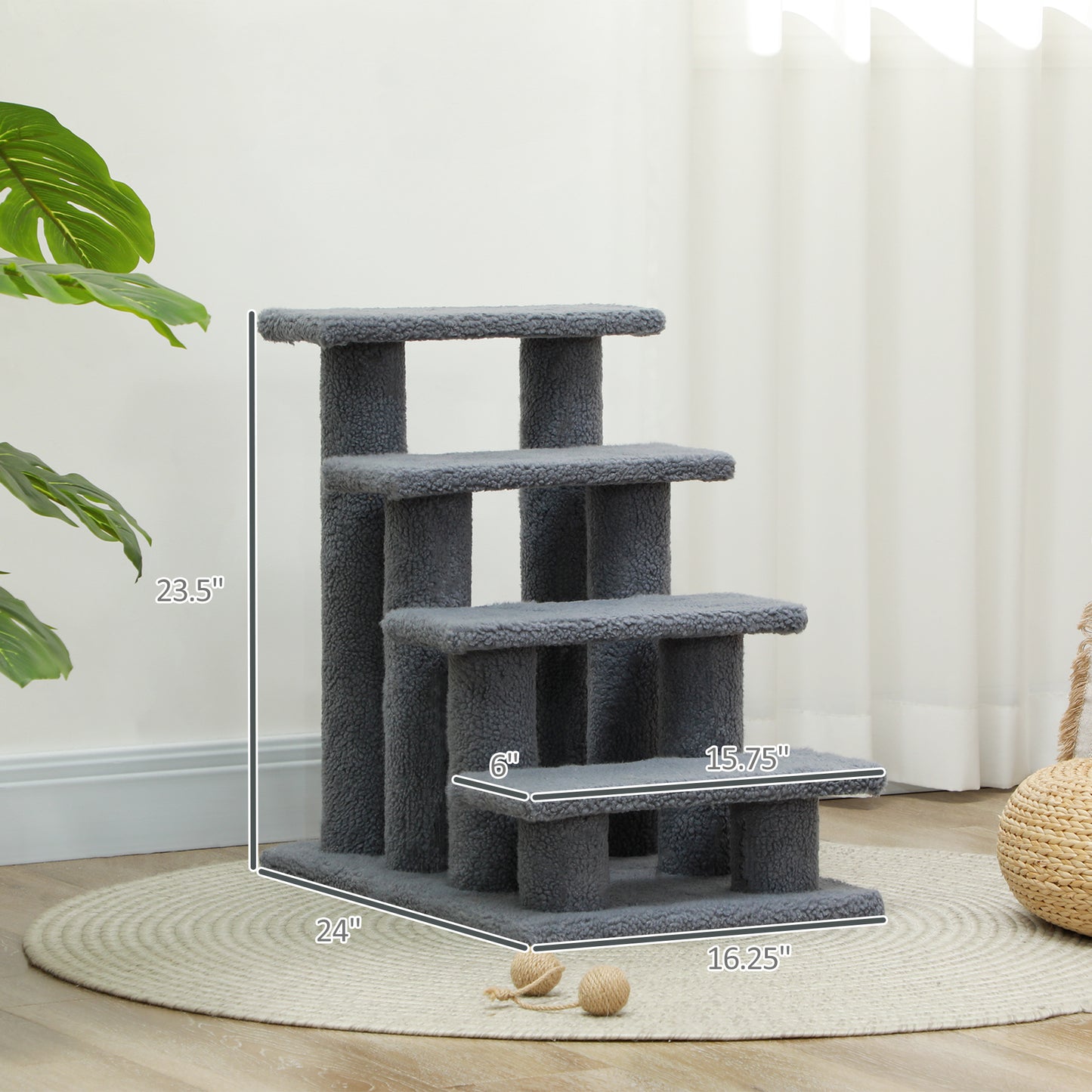 4-Step Cat Tree Climber Carpeted Pet Stairs and Ladder Ramp with Scratching Post Small Animal Supplies