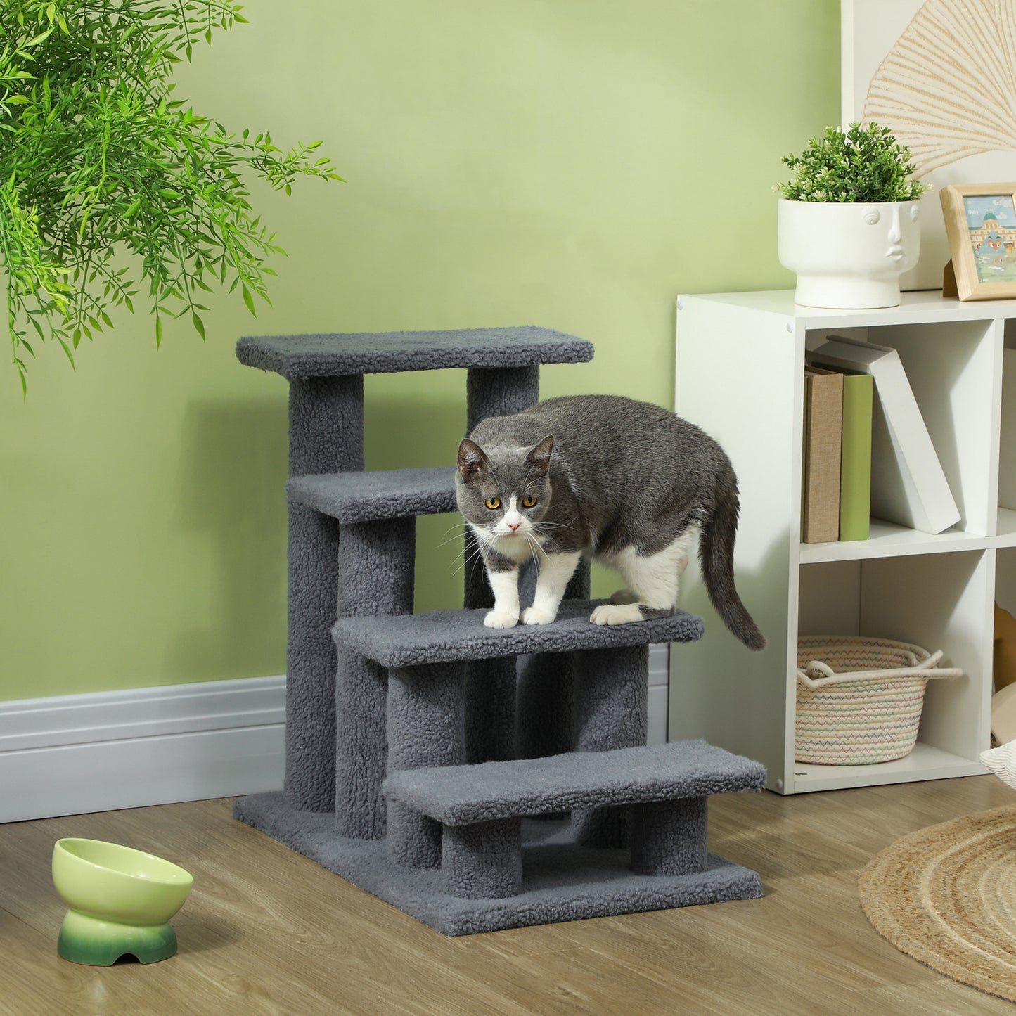4-Step Cat Tree Climber Carpeted Pet Stairs and Ladder Ramp with Scratching Post Small Animal Supplies