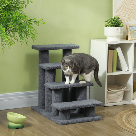 4-Step Cat Tree Climber Carpeted Pet Stairs and Ladder Ramp with Scratching Post Small Animal Supplies