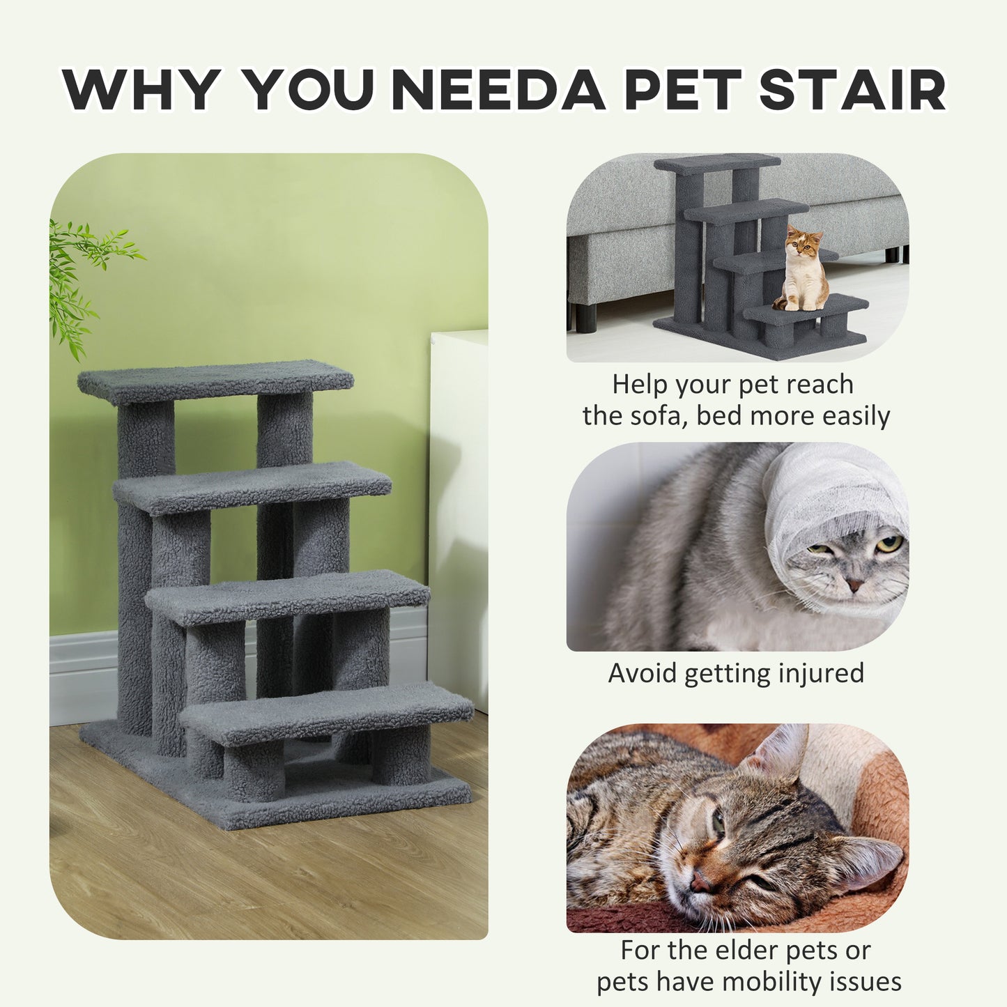 4-Step Cat Tree Climber Carpeted Pet Stairs and Ladder Ramp with Scratching Post Small Animal Supplies