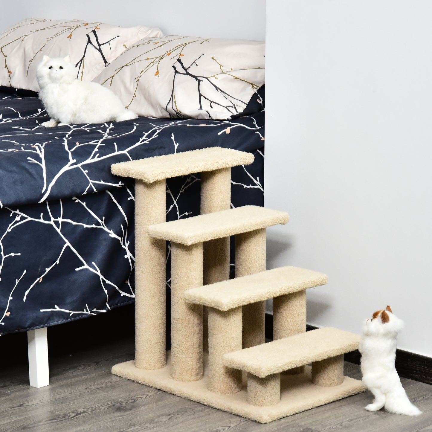 4-Step Cat Tree Climber Carpeted Pet Stairs and Ladder Ramp with Scratching Post Small Animal Supplies