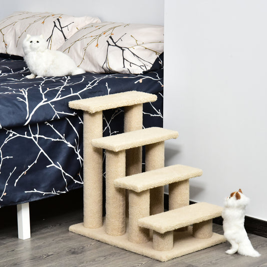 4-Step Cat Tree Climber Carpeted Pet Stairs and Ladder Ramp with Scratching Post Small Animal Supplies