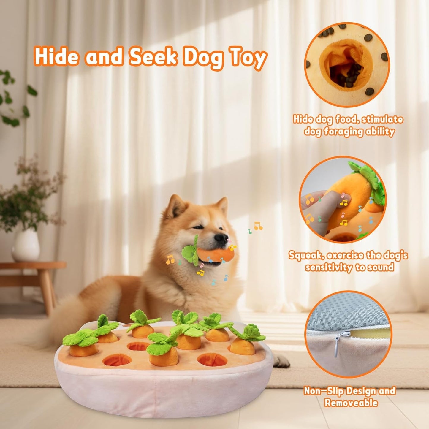 Pink Carrot Hide and Seek Dog Toys, 11 Squeaky Carrots for Enrichment, Plush Puzzle Toys for Small Dogs, Perfect Gift for Christmas and Birthday