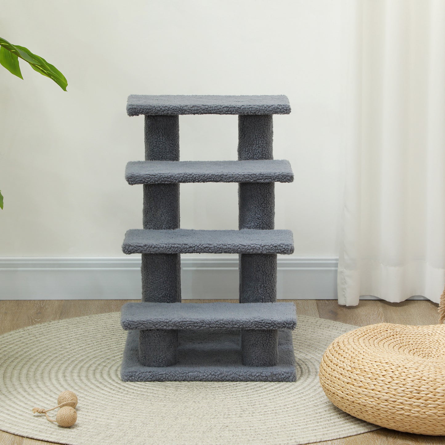 4-Step Cat Tree Climber Carpeted Pet Stairs and Ladder Ramp with Scratching Post Small Animal Supplies