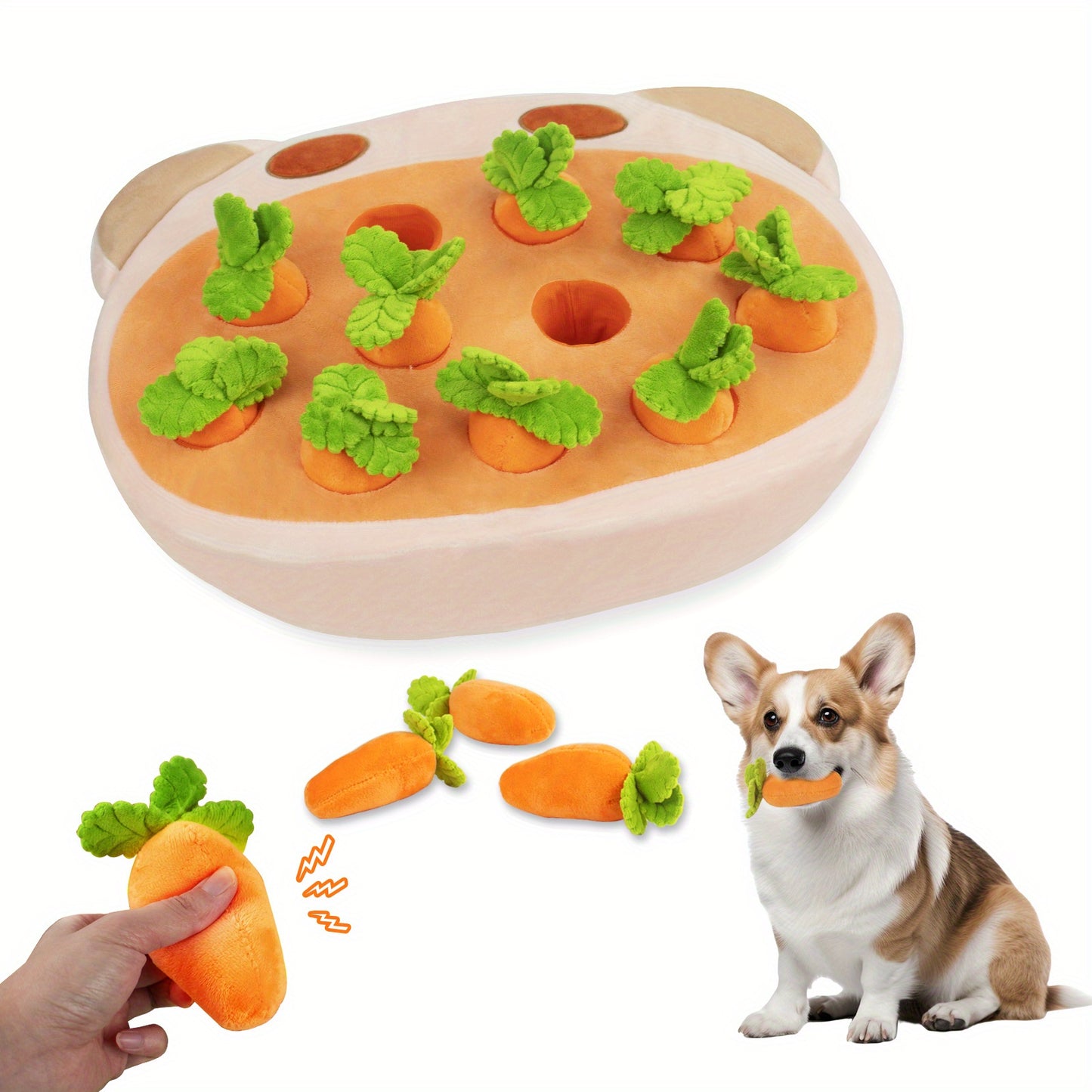 Pink Carrot Hide and Seek Dog Toys, 11 Squeaky Carrots for Enrichment, Plush Puzzle Toys for Small Dogs, Perfect Gift for Christmas and Birthday